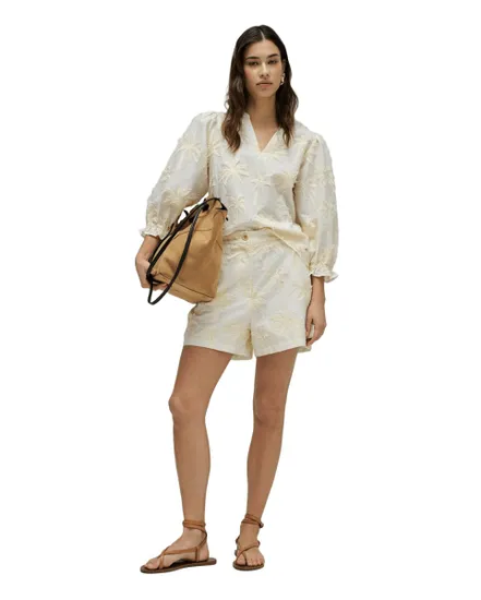 Blouse Femme Broderie 3D Relief Blanc Crème