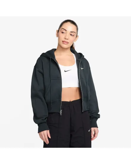 Sweat zip à capuche Femme W NSW PHNX FLC CROP FZ HDY Vert
