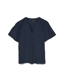 T-shirt Femme VMJOSIE SS V-NECK GATHERING TOP WVN GA Bleu