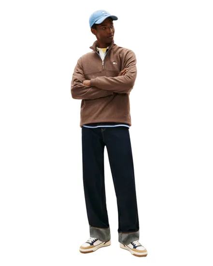 Pull col zippé Homme REG BADGE QZ EXT Marron