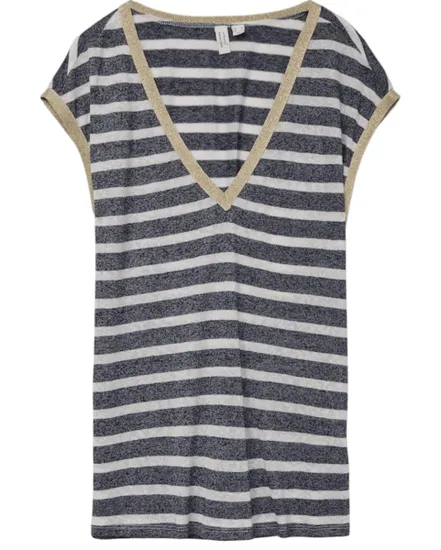 T-shirt col V Femme VMBALDO STRIPE S/L V-NECK TOP JRS B Blanc/Bleu Marine