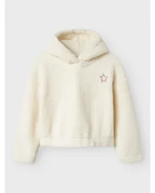 Sweat à capuche Fille NKFODETTE LS TEDDY PULLOVER WH PS Beige