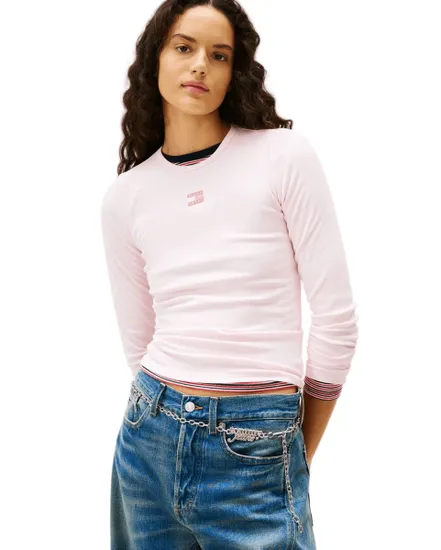 T-shirt manches longues Femme SLIM LS BADGE TE Rose Pale