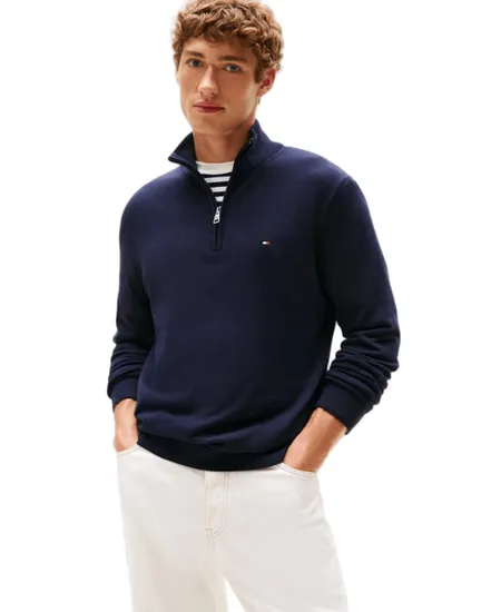 Pull col zippé Homme ESSENTIAL COTTON ZIP MOCK Bleu Marine