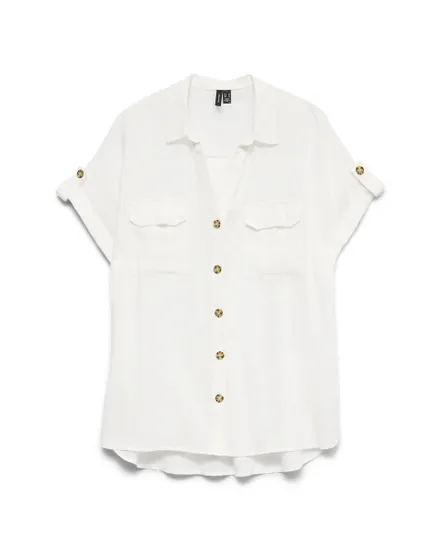 Chemise Femme VMBUMPY SS SHIRT WVN GA NOOS Blanc