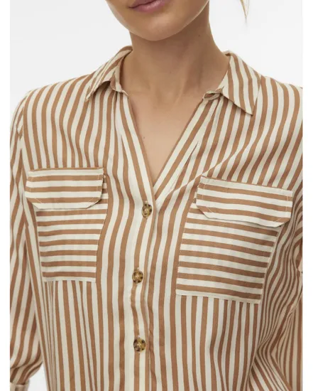 Chemisier Femme VMBUMPY L/S SHIRT NEW WVN GA NOOS Écru Rayé