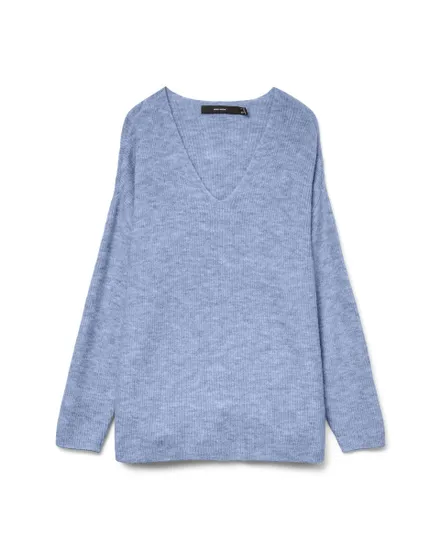 Pull Femme VMCREWLEFILE LS V-NECK BLOUSE NOOS Bleu