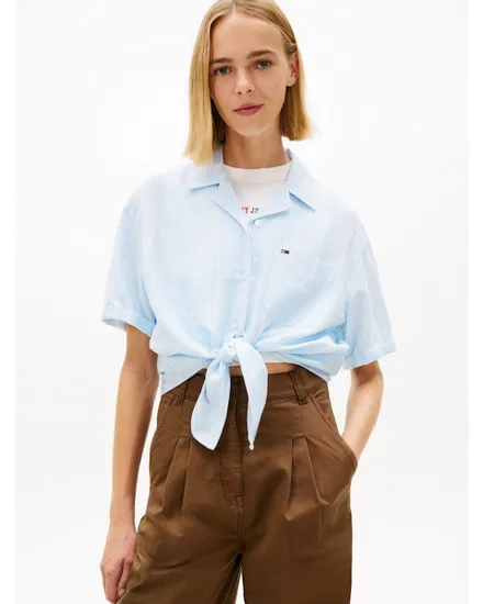 Chemise Femme TJW TIE FRONT LINEN SHIRT Bleu