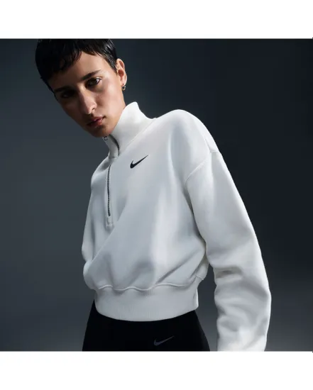 Sweat zip Femme W NSW PHNX FLC QZ CROP Blanc