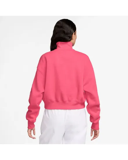 Sweat col zip Femme W NSW PHNX FLC QZ CROP Rose