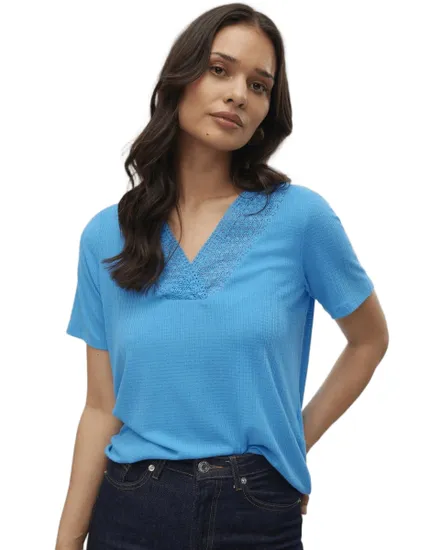 T-shirt col V Femme VMKERSEY S/S T-SHIRT JRS BTQ Bleu