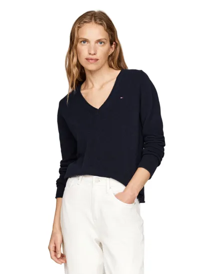 Pull col V Femme SOFT WOOL V-NK SWEAT Bleu Marine