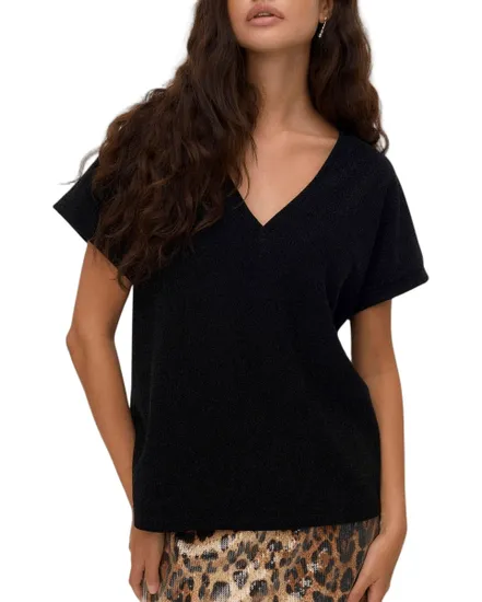 Top col V Femme VMHOXANNE S/S V-NECK TOP JRS BTQ Noir