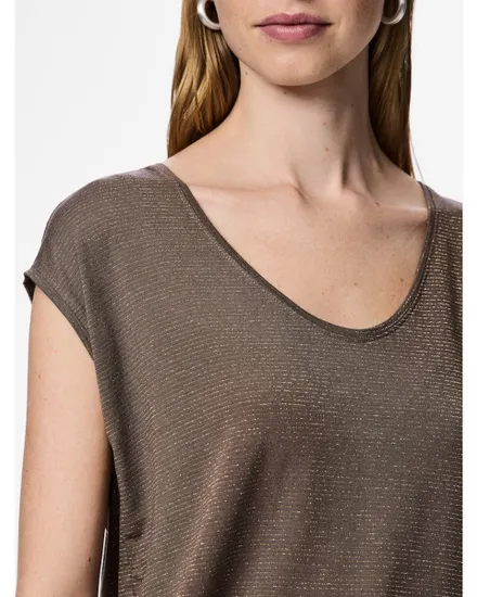 T-shirt col V Femme BILLO TEE LUREX STRIPES JRS Marron