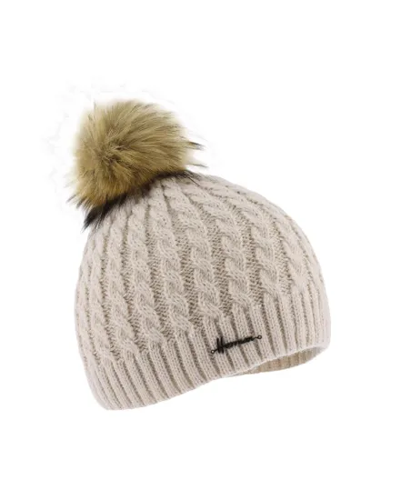 BONNET ENFANT TORSADE, POMPON EN FAUSSE FOURRURE Fille Beige