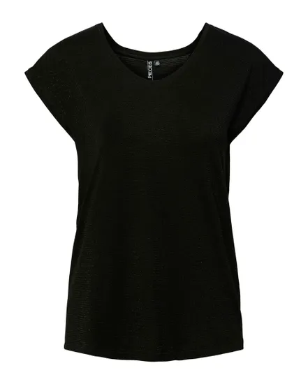 T-shirt manches courtes Femme PCBILLO TEE LUREX STRIPES JRS NOOS BC Noir