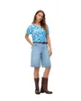 Top col V Femme VMEASY JOY V-NECK SS BLOUSE WVN GA Bleu à motifs