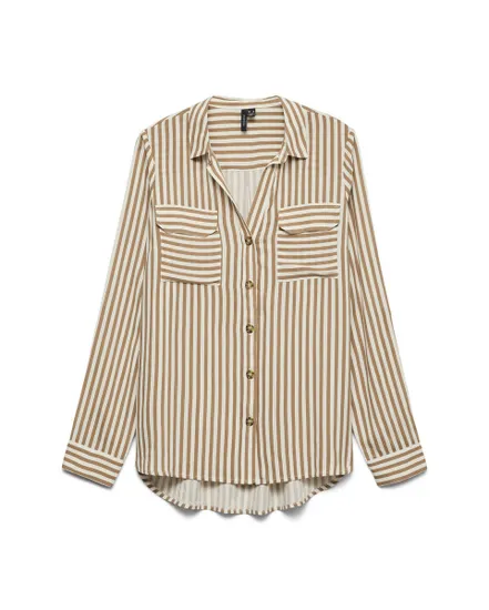 Chemisier Femme VMBUMPY L/S SHIRT NEW WVN GA NOOS Écru Rayé