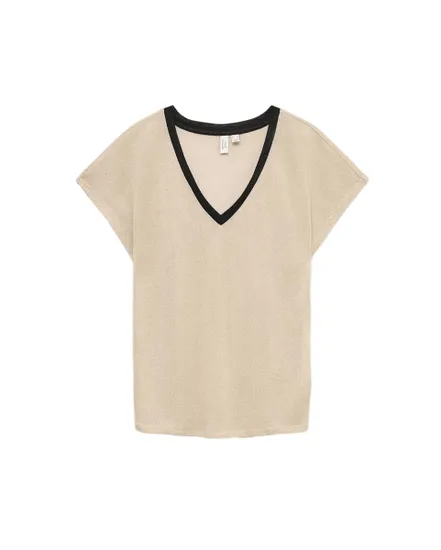 T-shirt col V Femme VMGITA S/S TOP JRS BTQ Écru
