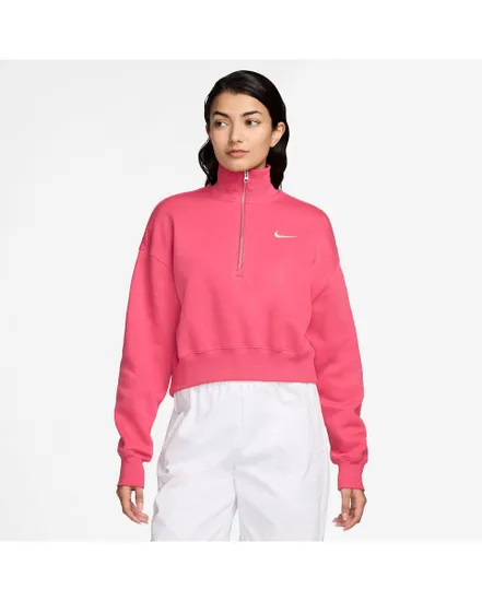 Sweat col zip Femme W NSW PHNX FLC QZ CROP Rose