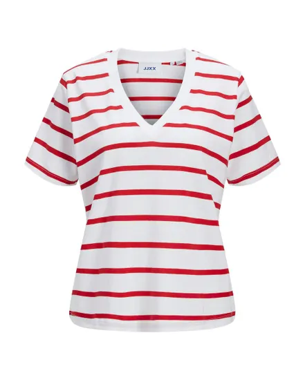 T-shirt manches courtes Femme JXANNIE REG VNECK STRIPE SS TEE JRS SN Blanc