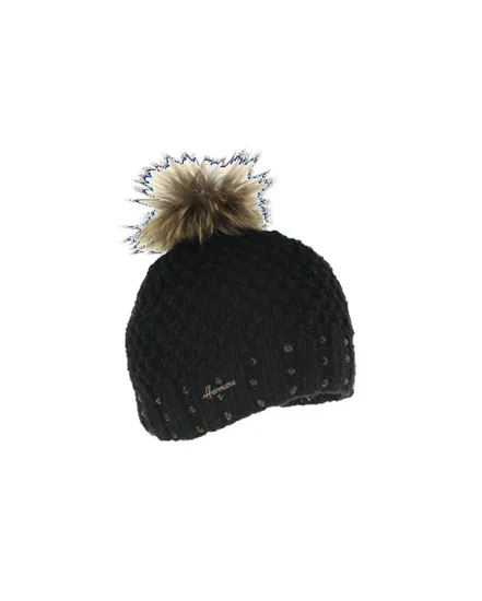 BONNET GROSSE MAILLE TRICOTE STRASS ET POMPON FEMME NOIR