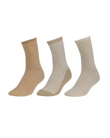Lot de 3 paires de chaussettes Femme PCCLARA SOCKS 3PCK FC Beige