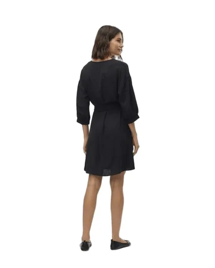 Robe courte Femme VMMYE 3/4 ABK DRESS WVN BTQ GA Noir