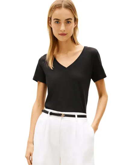 T-Shirt Femme Col V Lin Coton