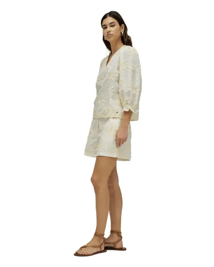 Blouse Femme Broderie 3D Relief Blanc Crème