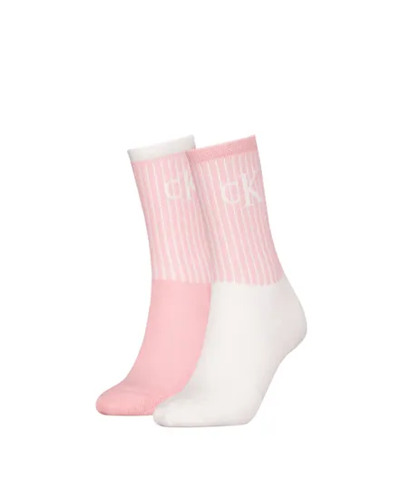 Lot de 2 paires de chaussettes Femme CKJ WOMEN SOCK 2P GLOSSY RIB Rose/Blanc
