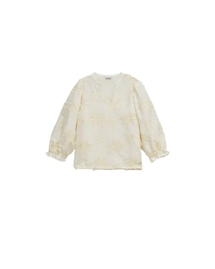Blouse Femme Broderie 3D Relief Blanc Crème
