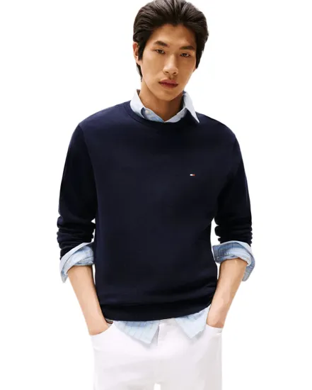 Pull col rond Homme ESSENTIAL COTTON CRE Bleu Marine