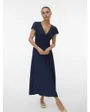 Robe longue Femme VMNELLIE V-NECK SS 7/8 DRESS WVN GA Bleu