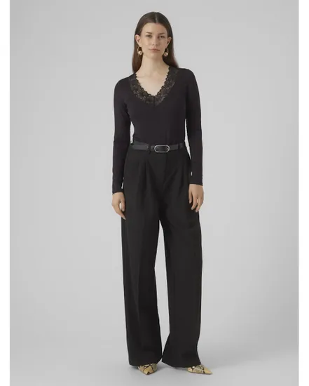 T-shirt manches longues Femme VMROSA LS V-NECK LACE TOP GA JRS NO Noir