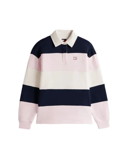 Polo manches longues Femme BADGE STRIPE RUG Rose Pale/Marine