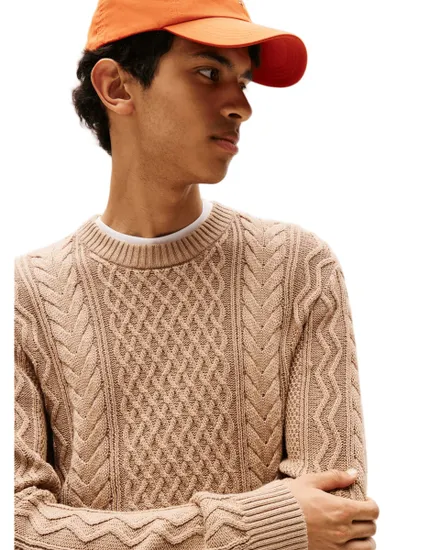 Pull col rond Homme SLM BADGE CABLE KNIT SWEATER Taupe