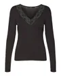 T-shirt manches longues Femme VMROSA LS V-NECK LACE TOP GA JRS NO Noir