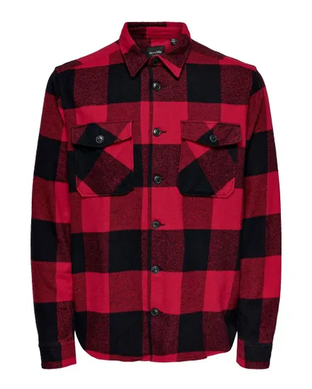 Chemise manches longues Homme ONSMILO LIFE LS CHECK OVERSHIRT NOOS Rouge