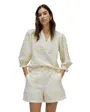 Blouse Femme Broderie 3D Relief Blanc Crème