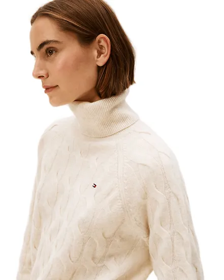 Pull col roulé Femme SOFT WOOL CABLE ROLL Écru Chiné