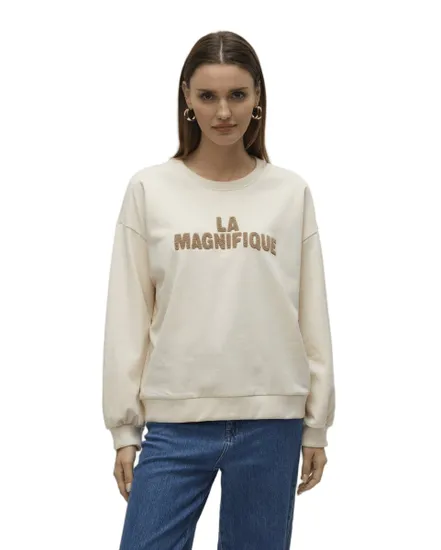 Sweat col rond Femme VMCLORA L/S O-NECK SWEAT JRS LCS GA Beige