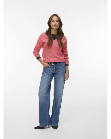 Pull Femme VMCREWLEFILE LS V-NECK BLOUSE NOOS Rose