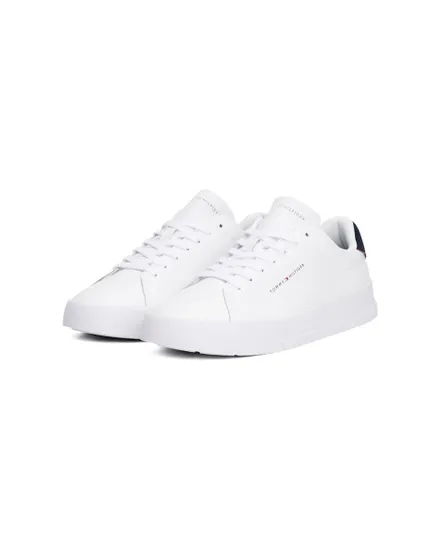 Chaussures Homme TH COURT LTH DETAIL ESS Blanc/Bleu Marine