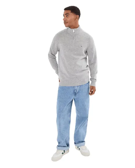 Pull col zippé Homme LAMBSWOOL ZIP MOCK Bleu Chiné