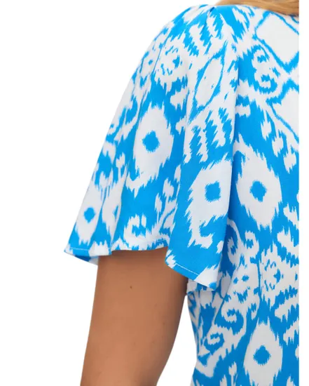 Top col V Femme VMEASY JOY V-NECK SS BLOUSE WVN GA Bleu à motifs