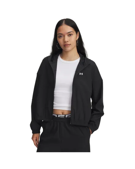 Sweat zip à capuche Femme UA RIVAL WOVEN JKT HD Noir