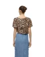 Top col V Femme VMEASY JOY V-NECK SS BLOUSE WVN GA Beige à motifs