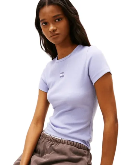 T-shirt col rond Femme SLIM BADGE RIB TEE Bleu Pervenche