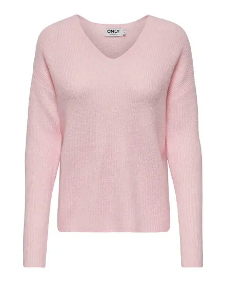 Pull en maille manches longues Femme ONLCAMILLA V-NECK L/S PULLOVER KNT NOOS Ros
